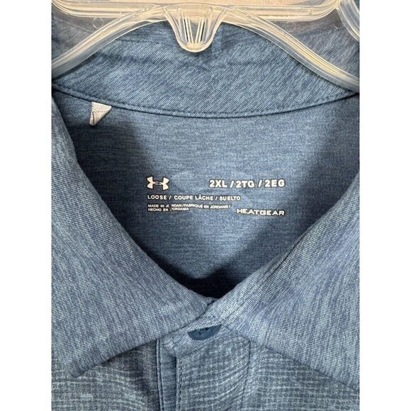 Under Armour Polo Shirt Mens 2XL Blue Heatgear Loose Fit Performance Stretch - Picture 4 of 9